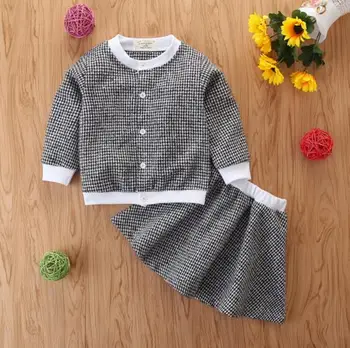 

5sets/lot Children's set baby clothes long sleeve coat +skirt plaid girls suit 2-7T sylvia 609585878767