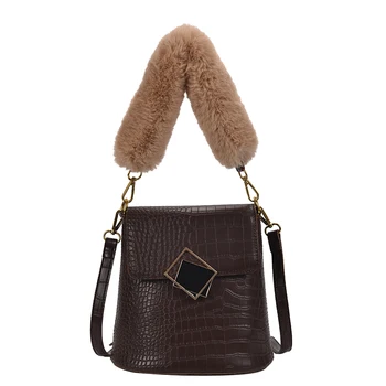 

Vintage Fashion Female Plush Tote bag 2019 New Quality Leather Women's Designer Handbag Crocodile pattern Shoulder Messenger Bag