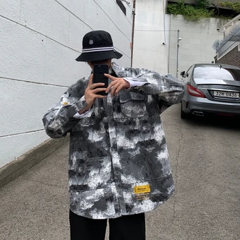 

2019 Autumn Hooded Couple Personality Camouflage Long-sleeved Japanese Literary Printing Trend Wild Net Red Student Shirt