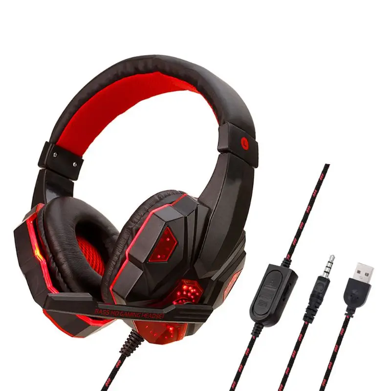 Professional Led Light Gaming Headphones for Computer PS4 Adjustable Bass Stereo PC Gamer Over Ear Wired Headset