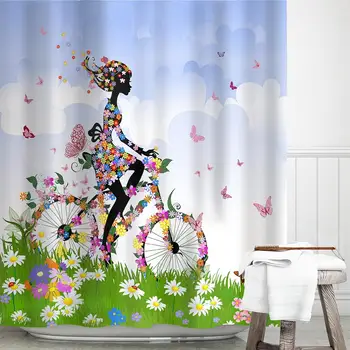 

Waterproof Bath Curtains Mold Resistent Butterfly Flower Printed Shower Curtain Bathroom Decorations With 12 Hooks 72x 72inch