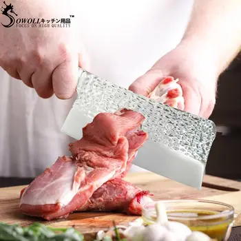 

Sowoll Butcher Knife Handmade Quality Chopping Knife Hammer Pattern Stainless Steel Easy Slicing Cutting Cleaver Chopping Bone