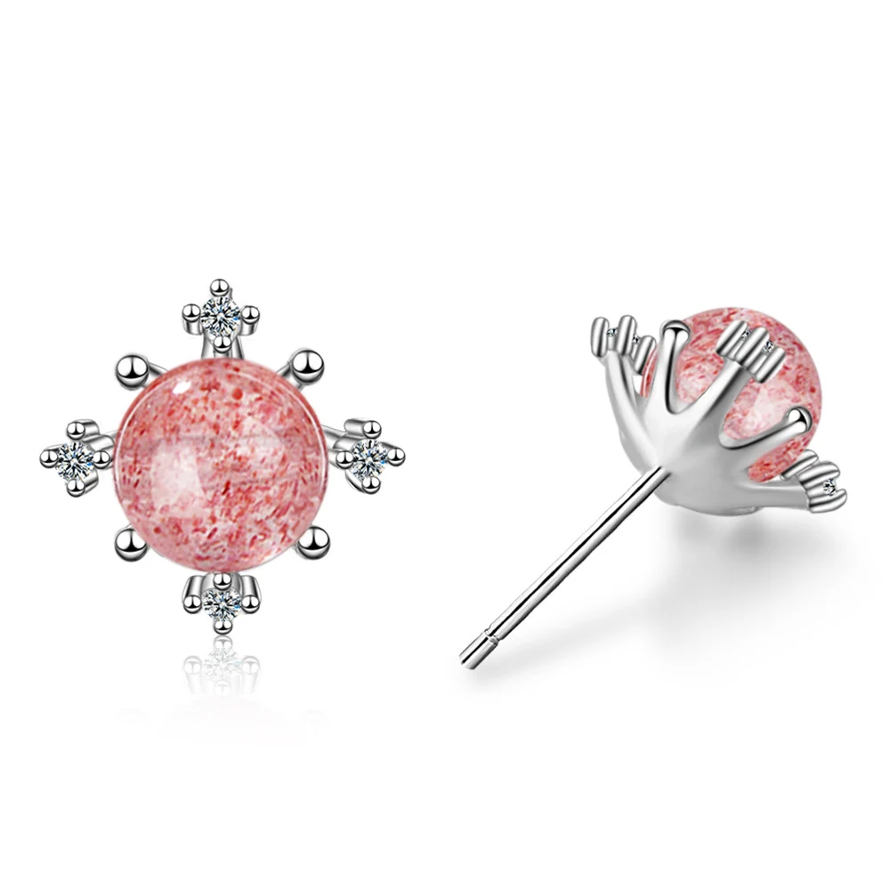 New Arrival Strawberry Crystal Moonstone Snowflake Stud Earrings top quality For Women Zircon Brincos Bijoux | Украшения и