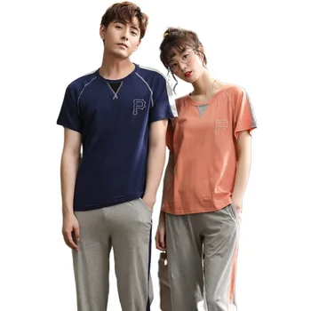 

Thin Cotton Home Short-Sleeved Trousers Sports Casual Couple Pajamas Women Summer Men's Homewear Set