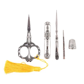 

5pcs/set Sewing Tool Kits Vintage Scissors Needle Bottle Needles Needlework Thimble Storage Box DIY Home Supplies