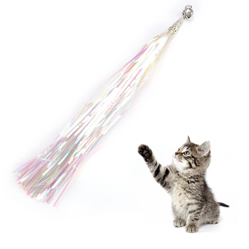 

Cat Wand Toy Refill Interactive Pet Teaser Attachment Funny Cat Stick Toy Replacement Squeakly Colorful Ribbon Feather Cat Toy
