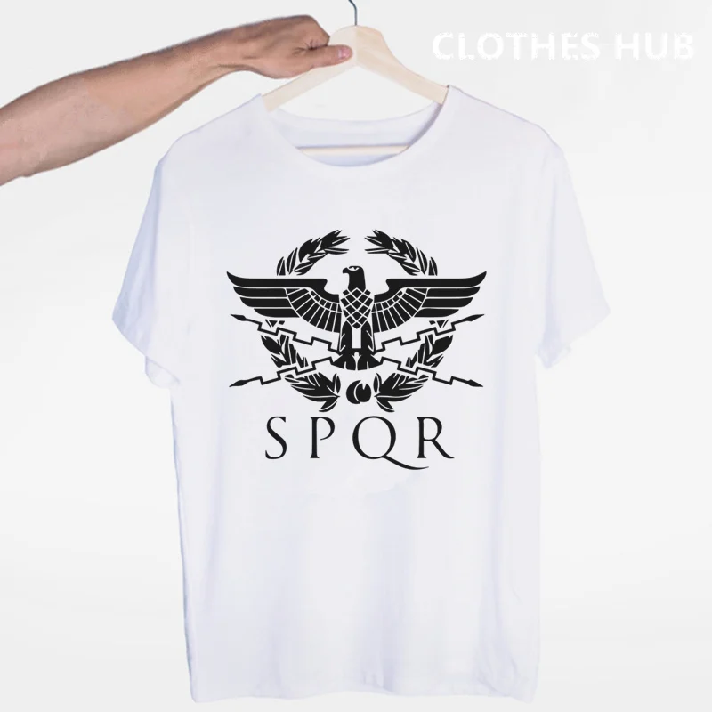 Крутая ретро-футболка SPQR в римском латиноамериканском стиле с круглым вырезом и