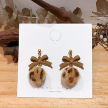 

New Korean women's earrings brown leopard print hair ball earrings bow drop earrings qualities fashion jewelry accessories gifts