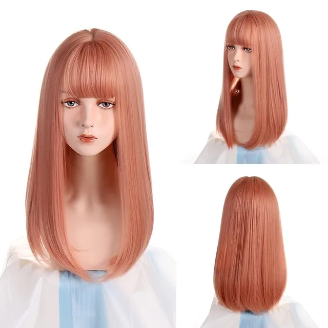 VICWIG Synthetic High Temperature Fiber Long Straight Wigs for Women Purple Gray Green Cosplay With Bangs Natural Hairpieces Grapefruit orange