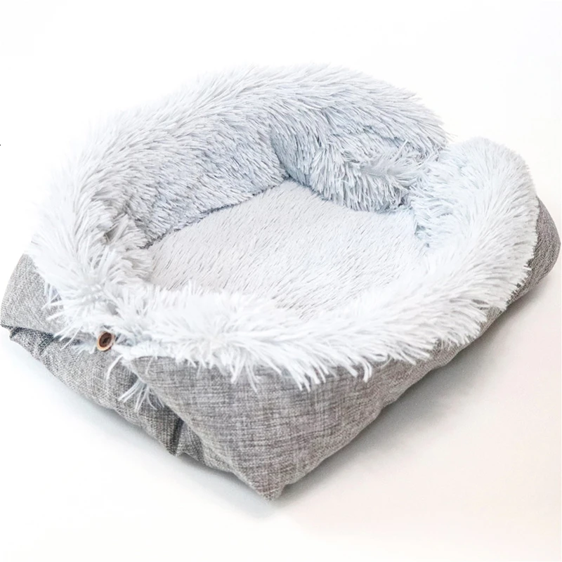 MESNUG зимний пушистый домик для кошек двойного назначения, уютная мягкая легкая складная кровать для щенка, котенка, домашняя качественная машинная стирка - Цвет: Серый
