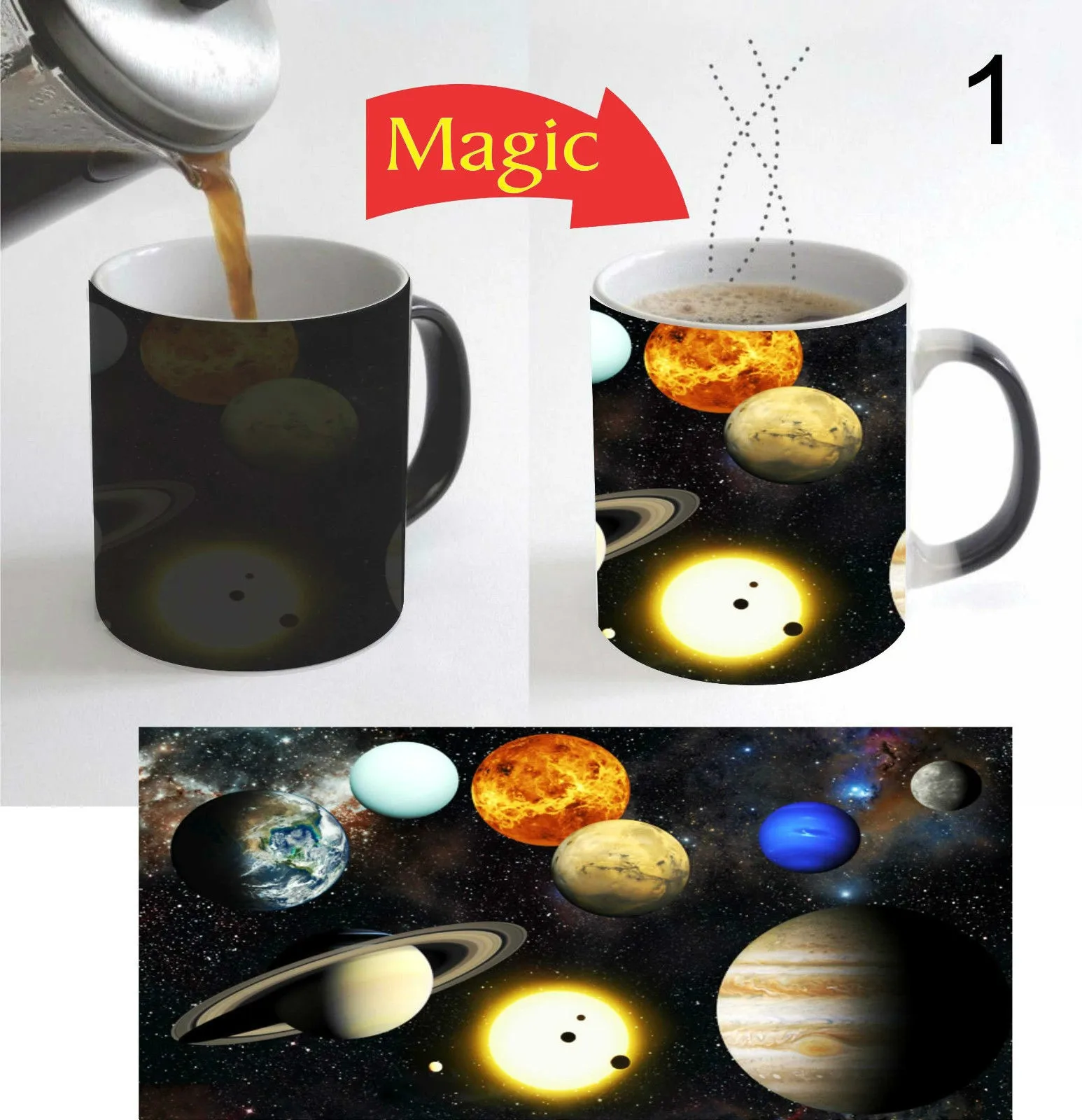 Beautiful Solar System Planets Color Change Magic Coffee Mug 11 Oz Gift - 1 | Дом и сад