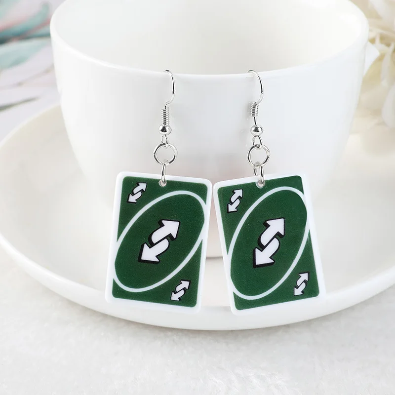 1Pair Drop Earrings  Magic Poker Game Card Crafts Dangle Acrylic Jewelry for Children and Woman