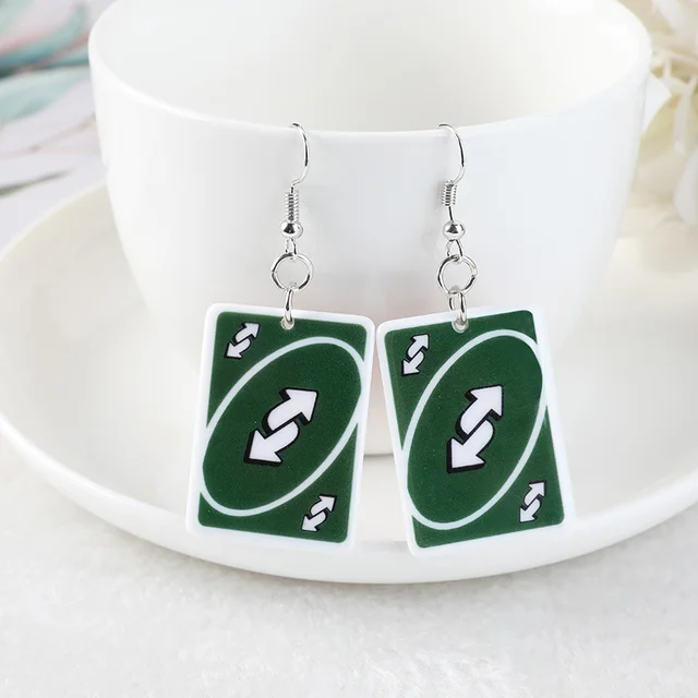 1Pair Drop Earrings  Magic Poker Game Card Crafts Dangle Acrylic Jewelry for Children and Woman YS-U-EH04 green