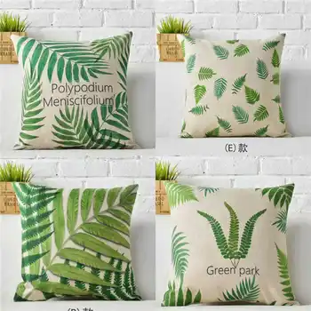 

Cotton Linen Green Office Covers Leaves Pillow Polypodium Textile Home green Printed Pillow Throw For HGLEGYW Case Pillowcase