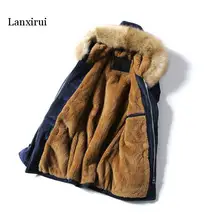 Lanxirui, зимняя куртка, пальто для мужчин, новая мода, на каждый день, с капюшоном, с меховым воротником, длинное пальто, для мужчин, толстая, теплая, с роговыми пуговицами, куртка, пальто для мужчин