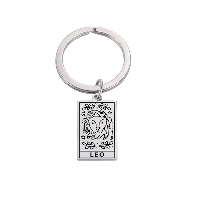 Zodiac 12 Constellation Keychain Women Men Leo Gemini Aries Cancer Pisces Virgo Keyring Stainless Steel Jewelry Gift