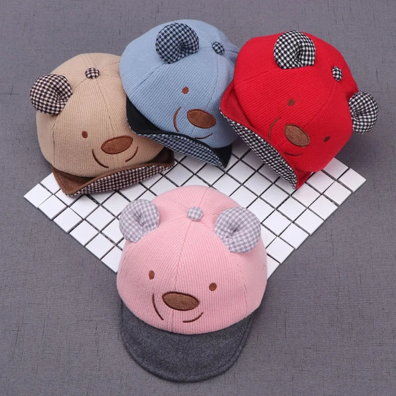 

Baby Ball Caps Boys Girls Hats Adjustable Sun Protection Cartoon Bear Print Casual Visors
