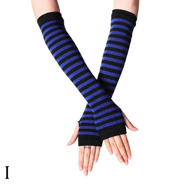 Unisex Long Fingerless Gloves Gloves Arm Cover Striped Cotton Wrist Sleeves Arm Warmer Sleeve Knitted Gloves Womens Fingerless I
