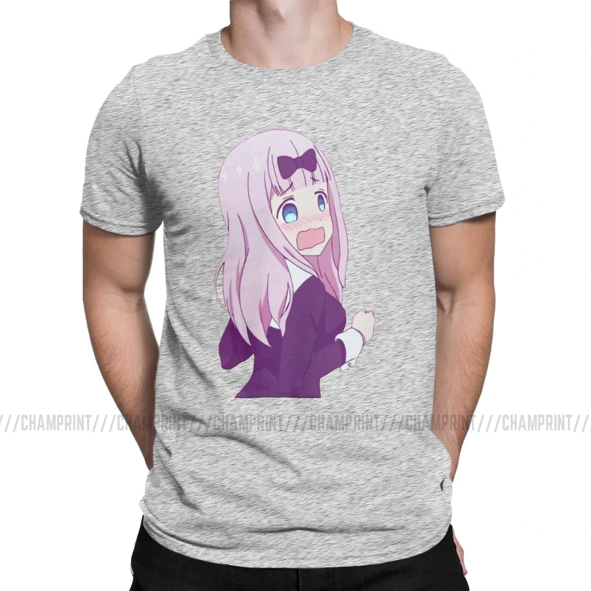 Fujiwara Chika condressed дизайнерские футболки для мужчин, потрясающая футболка, аниме Kaguya-sama Love Is War Fujiwara, футболка, летние топы - Цвет: Серый
