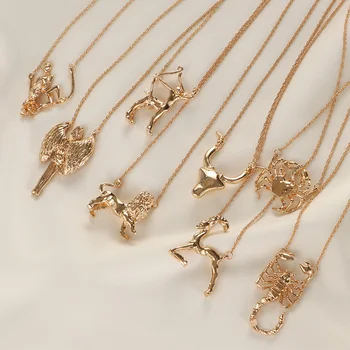 

1PC New Gold Zodiac Pendant Constellation Necklace Horoscope Astrology Whip Chain Friendship Gift Jewelry Best Birthday Gift