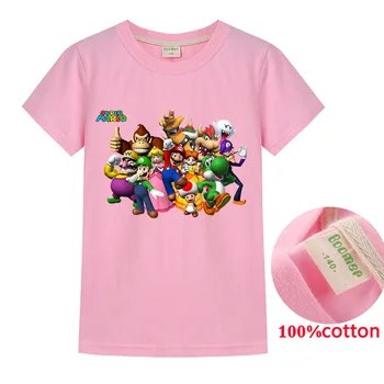 

Kids super mario T-shirt Tops Baby Boy Cotton Short Sleeve Tops girls Children Cartoon basic color clothes boys girls tees