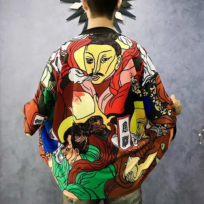 Kimono Man Japanese Clothing Samurai Custume Yukata Male Jacket Asian Style Streetwear Haori Men Obi FF3014 | Тематическая одежда