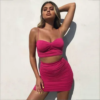 

Womens two piece sets 2020 spring summer Beach style female clothing Sleeveless camisole Sexy Club Above Knee Mini skirt