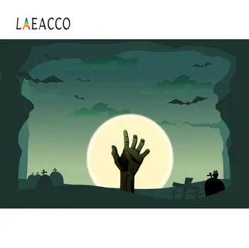 

Laeacco Moon Night Bat Owl Forest Tree Scenic Demon Hand Child Photophone Halloween Backdrop Photography Backdrop Photo Studio