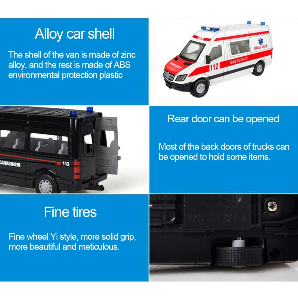 Alloy Pull Back Toy Car Model Emergency Ambulance Rescue Car Model Educational Diecasts & Toy Vehicles Toys for Children