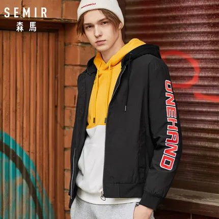 SEMIR Мужская стеганая куртка с капюшоном на молнии, стеганая куртка с капюшоном и кулиской, ребристые манжеты и подол, стеганая полиэфирная подкладка - Цвет: black