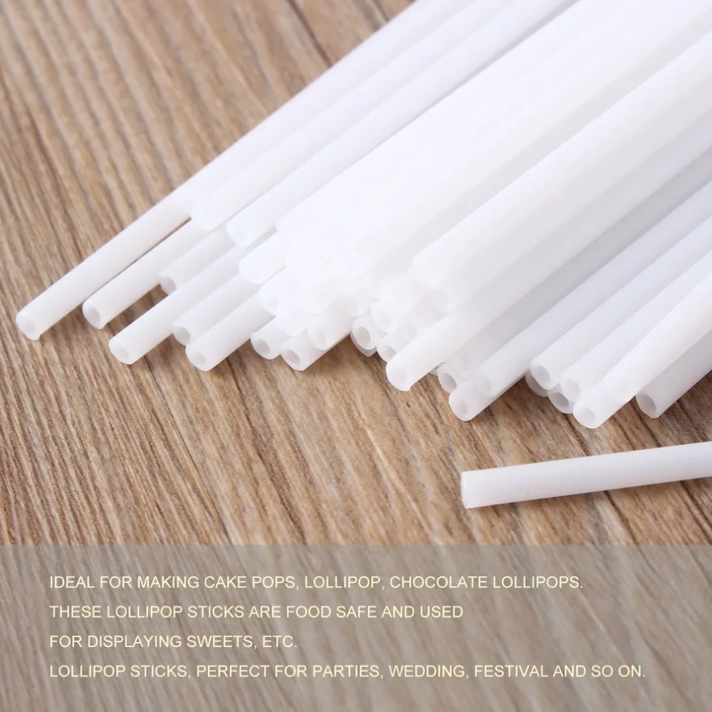 Description Picture 5 of item50/100Pcs/set Plastic Lollipop Stick Safe White Cake Pop Sucker Sticks For Chocolate Sugar Candy Lollypop DIY Mold Bakeware Tool