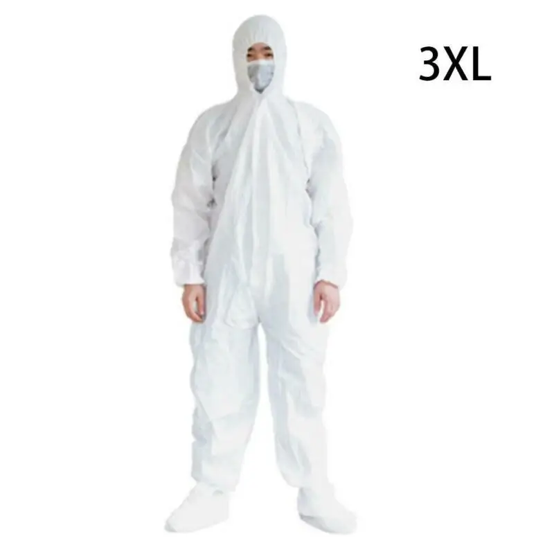 Coveralls Suit Washable Isolation Gown with Hood Waterproof Anti-Static Protective Overalls White L