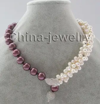 

Jewelry Wholesale price18"3row 8mm white freshwater pearl &12mm wine red south sea shell pearl necklace