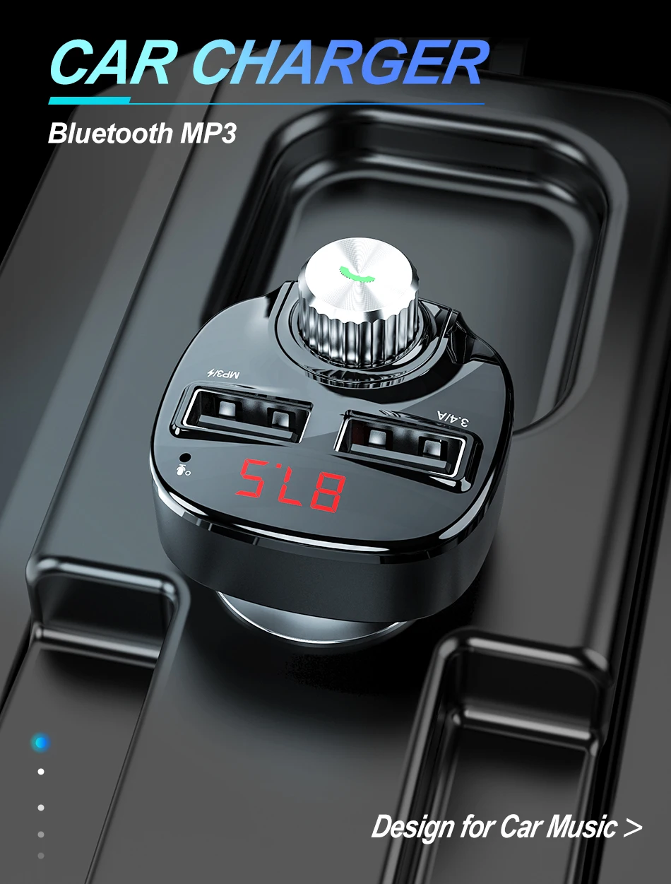 ROCK 3.4A автомобильное зарядное устройство MP3 FM передатчик Bluetooth телефон зарядное устройство Handsfree приемник аудио музыкальный плеер TF карта двойной USB