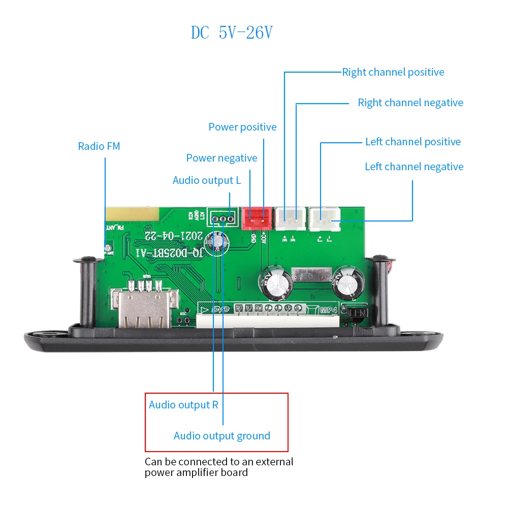 Kebidu 2*3W/25W/40W amplifier MP3 decoder board Bluetooth V5.0 car MP3 player USB FM AUX radio recording module support TF card