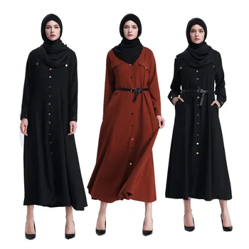 

WEPBEL Muslim Dress Abaya Middle East Retro Metal Arab Robe Open Buckle Dress