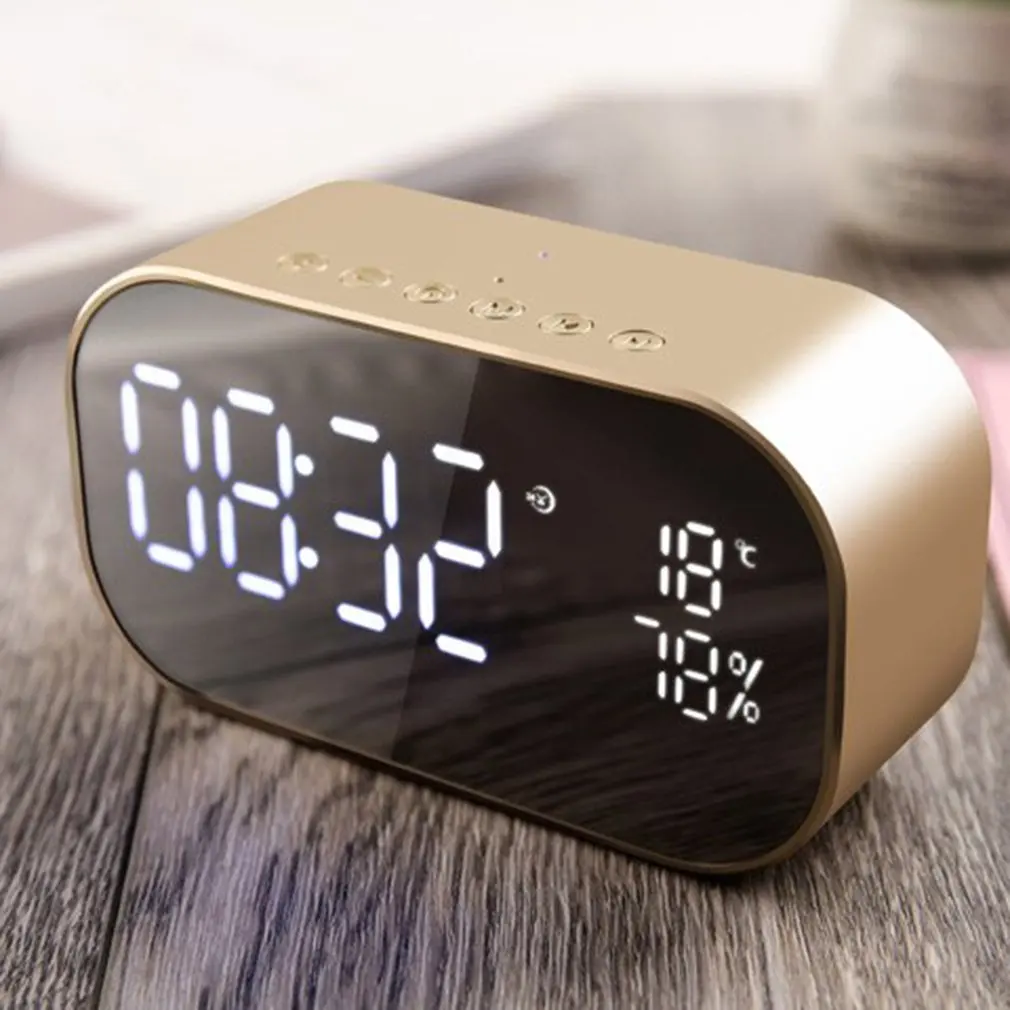 Alarm Clock Bluetooth Speaker FM Radio Portable Wireless Loudspeakers Stereo Music TF Speakers For Bedroom Weather