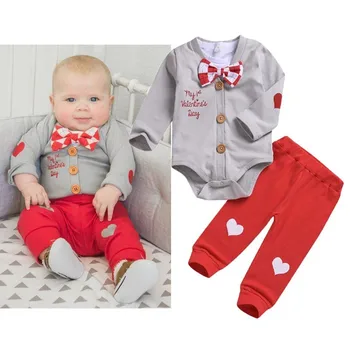 

3pcs Boy Clothes Set Valentine Baby Boy Clothing Sets Infant Jumpsuits Gentleman Outfit Sets Bow Tie Shirt+Coat+pants Spring