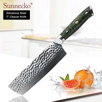 

SUNNECKO 7'' Cleaver Knives Damascus Steel Japanese VG10 Core Blade Kitchen Knife Sharp Meat Cutter Tool Green Chaff husk Handle
