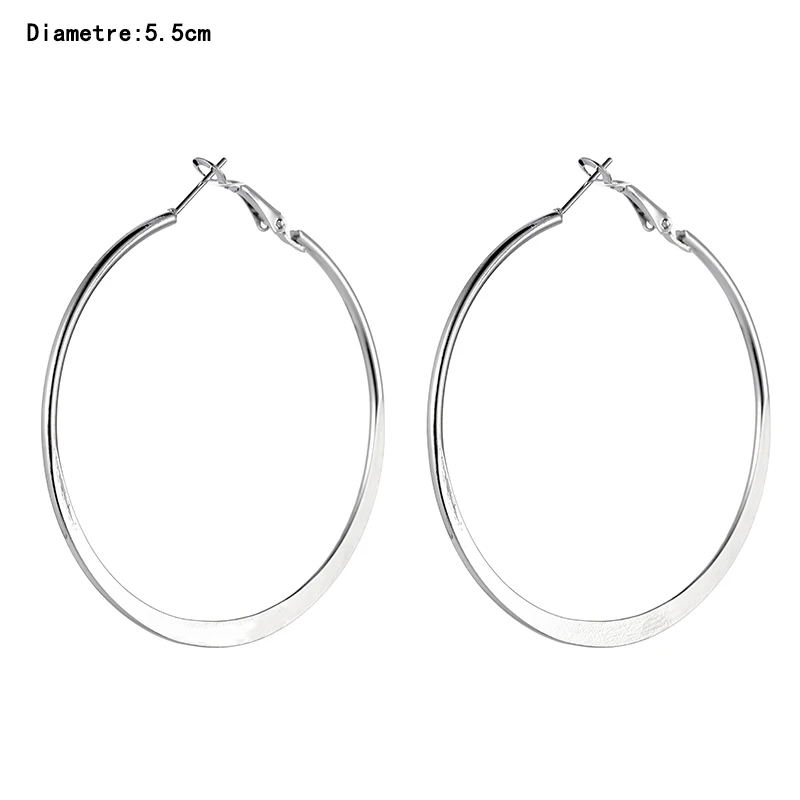 Silver 5.5cm 3 размера, большие гладкие круглые женские серьги-кольца золотого и серебряного цвета, круглые вечерние серьги-кольца, подарок, Лидер продаж - Окраска металла: Silver 5.5cm