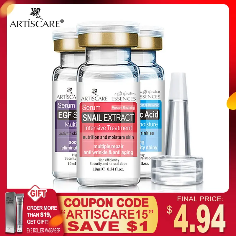 

ARTISCARE Hyaluronic Acid + EGF + Snail Serum 3PCS Anti Wrinkle Aging Acne Treatment Scar Removal Essence Whitening Skin Care