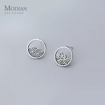 

MODIAN Vintage Mountain Sea Asymmetry Ear Pin for Women 925 Sterling Silver Geometric Round Stud Earring Fine Jewelry 2020 New