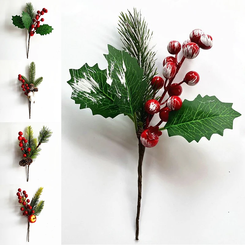 

15 Styles Artificial Flower Red Christmas Berry And Pine Cone Holly Branches Christmas Decoration Wedding Home Floral Craft Deco