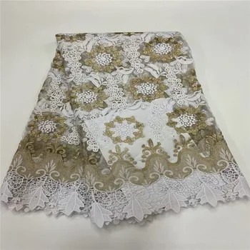 

2020 African Net Lace Fabric, High Quality Elegant White Sequins Nigerian Wedding Lace Fabrics 5Yards Sequins French Tu run83-29