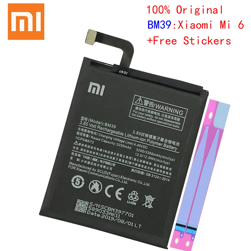 Xiao Mi 100% оригинал BM39 для Xiaomi Mi6 mi6 6 сменная батарея 3250 мАч реальная емкость