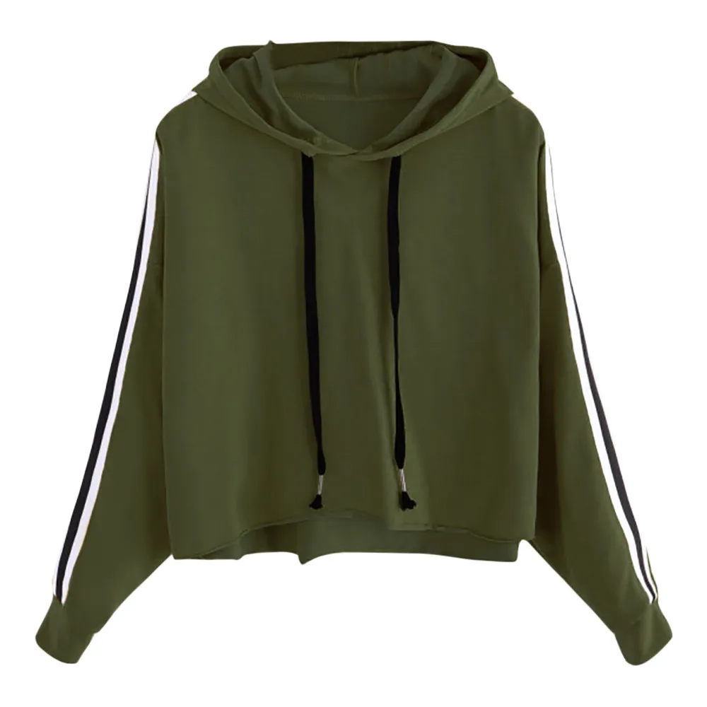 JAYCOSIN Fashion Women Striped Long Sleeve Loose Sweatshirt Casual Solid Simple Chic Solid Color Hooded Pullover Top 