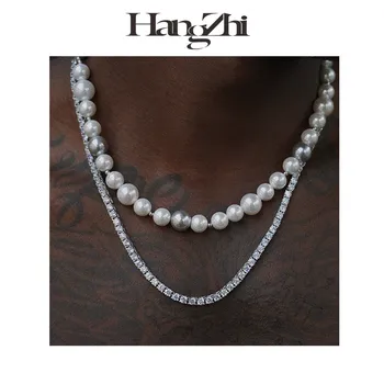 

HANGZHI 2020 New Hip Hop Punk Retro Stitching True Pearl Clavicle Chain Personality Necklace For Men Women Girls Jewelry Gift