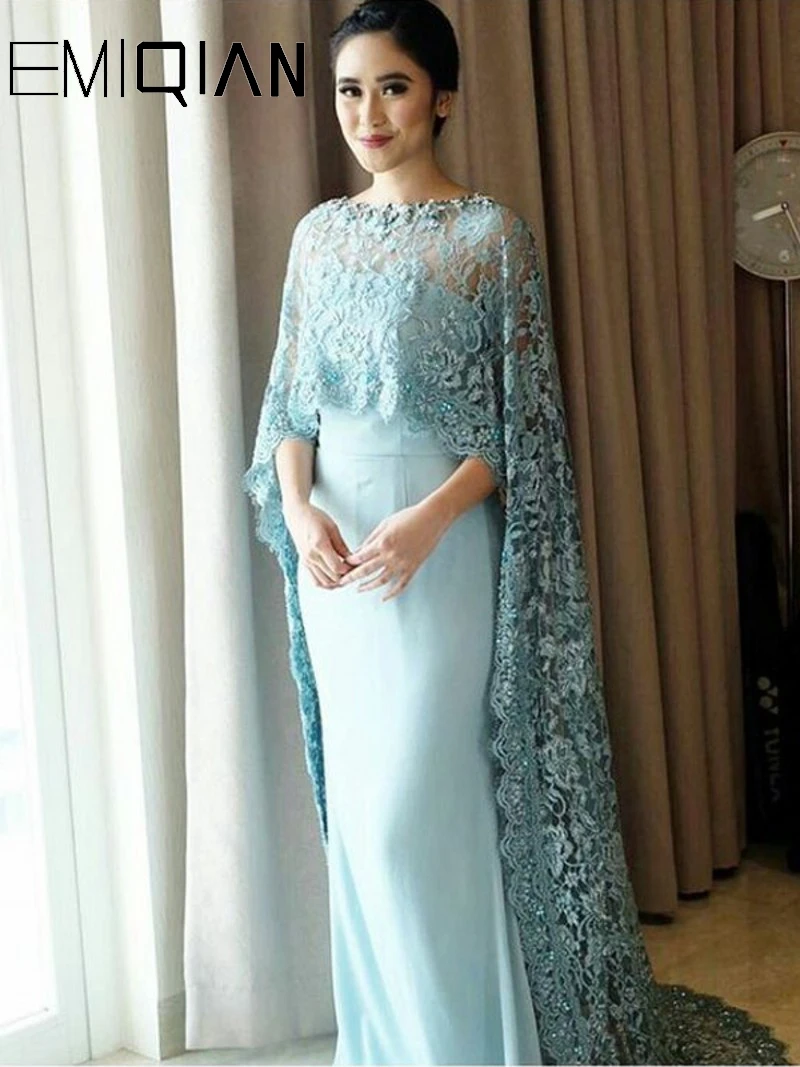 Vestidos de Noche largos de encaje azul vestido Formal de graduación árabe, capa de de vestido de noche Formal Islámico _ - AliExpress Mobile