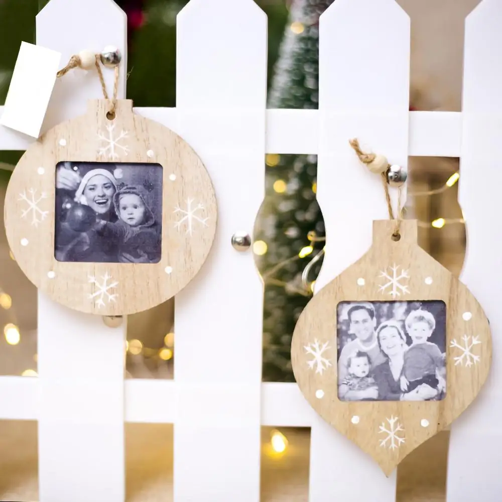 

1PC Personalized Family Christmas Holiday Picture Frame Wood 2 Design Home Decor Picture Frame Kraft Wood For Family Memory