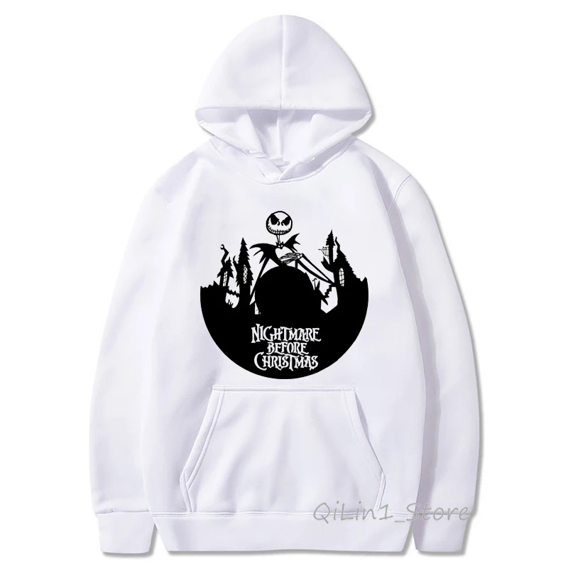 

Nightmare before Christmas hoodie men horror halloween hoody white cap sweatshirts pullover skeleton print gothic hoodies